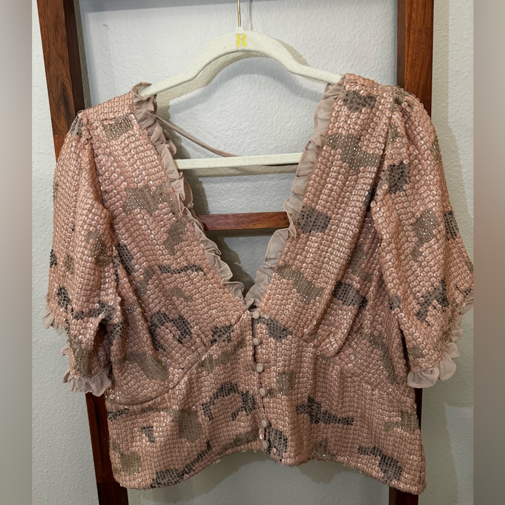Anthropologie pink sequin top